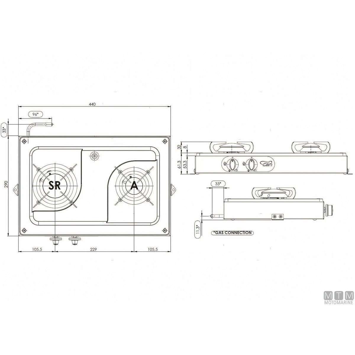 Can Hotty fornello a gas inox 18/8 — Fornello 2 fuochi