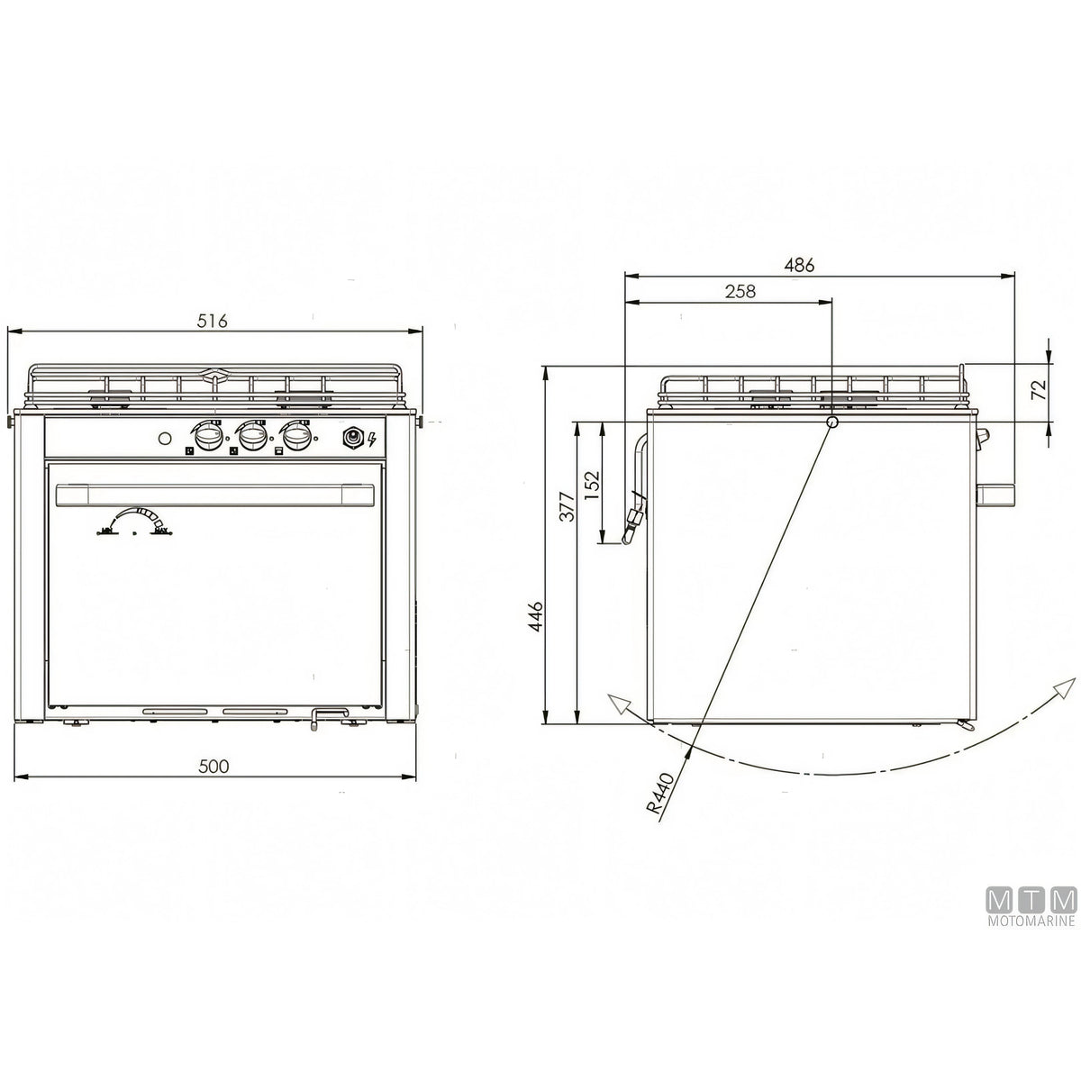Cucina a gas CAN con forno in acciaio inox 18/8 — 2 Fuochi