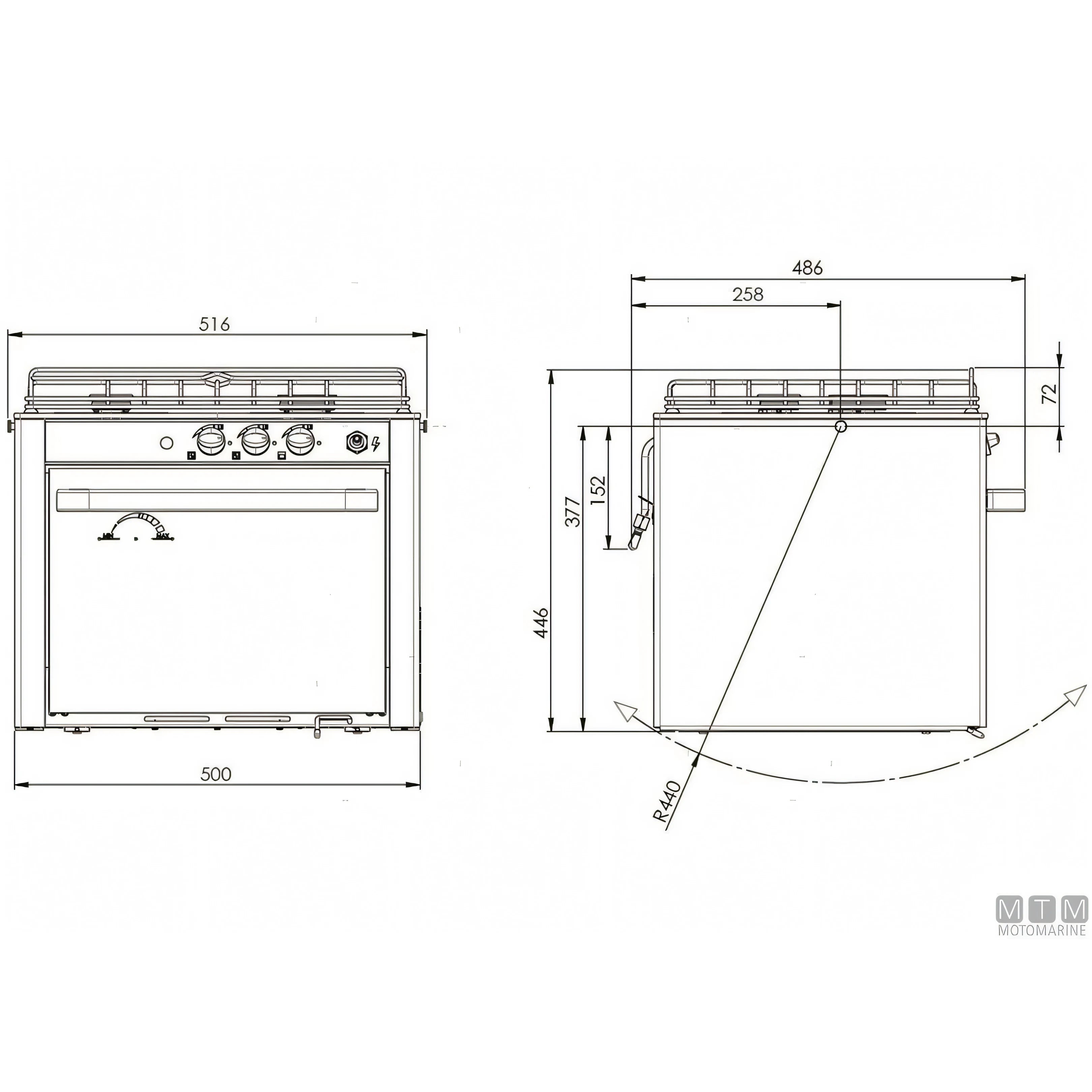 Cucina a gas CAN con forno in acciaio inox 18/8 — 2 Fuochi