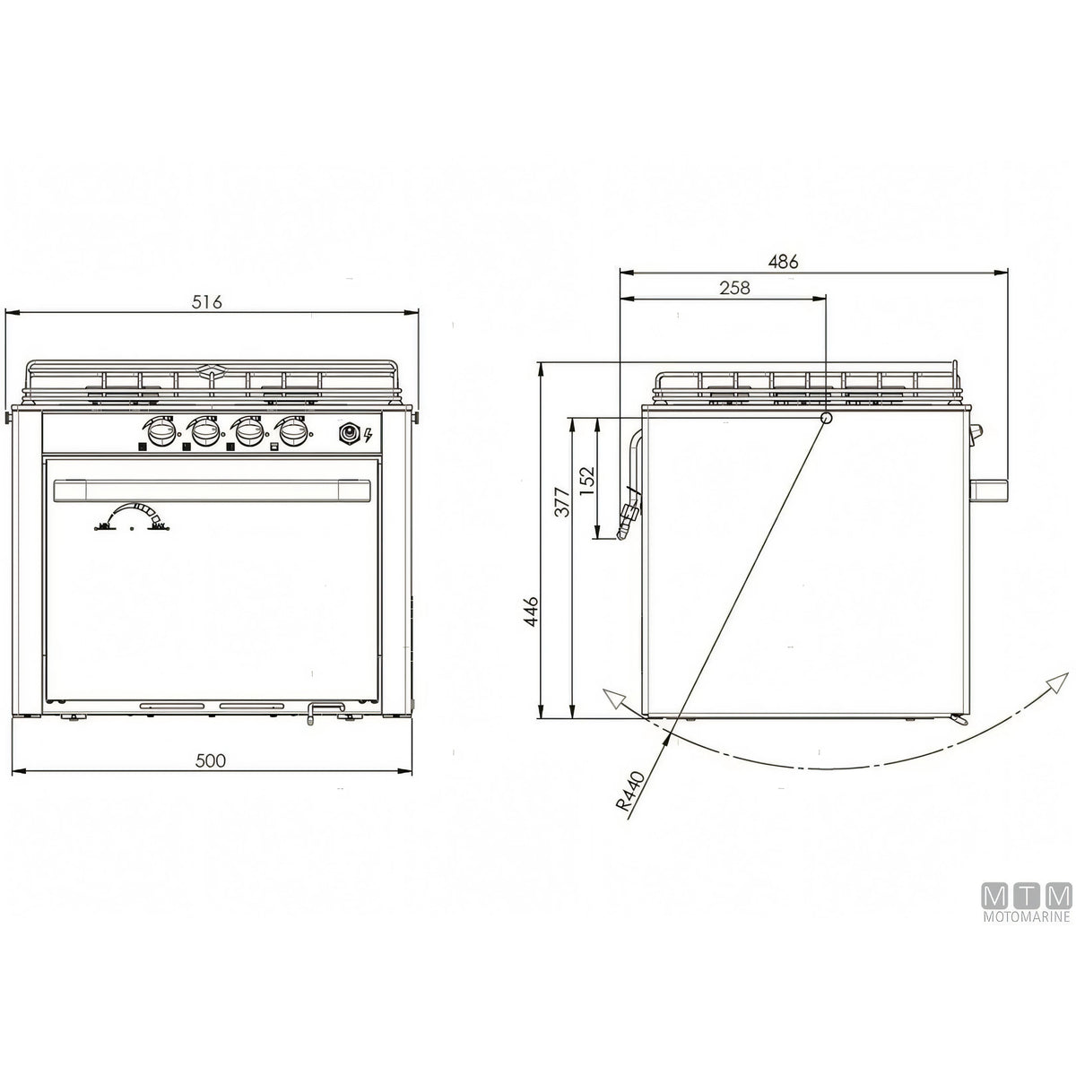 Cucina a gas CAN con forno in acciaio inox 18/8 — 3 Fuochi
