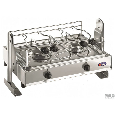 Motomarine fornello a gas Parker con cardano in acciaio inox 18/8 — 2 fuochi