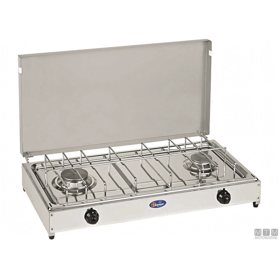 Motomarine Fornello a Gas 2 Fuochi Parker 5522G Inox 18/8 — 580x300 mm
