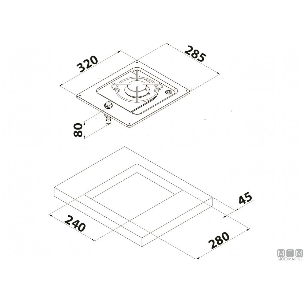 Can Burny fornello 1 fuoco acciaio inox — 320 x 285 mm