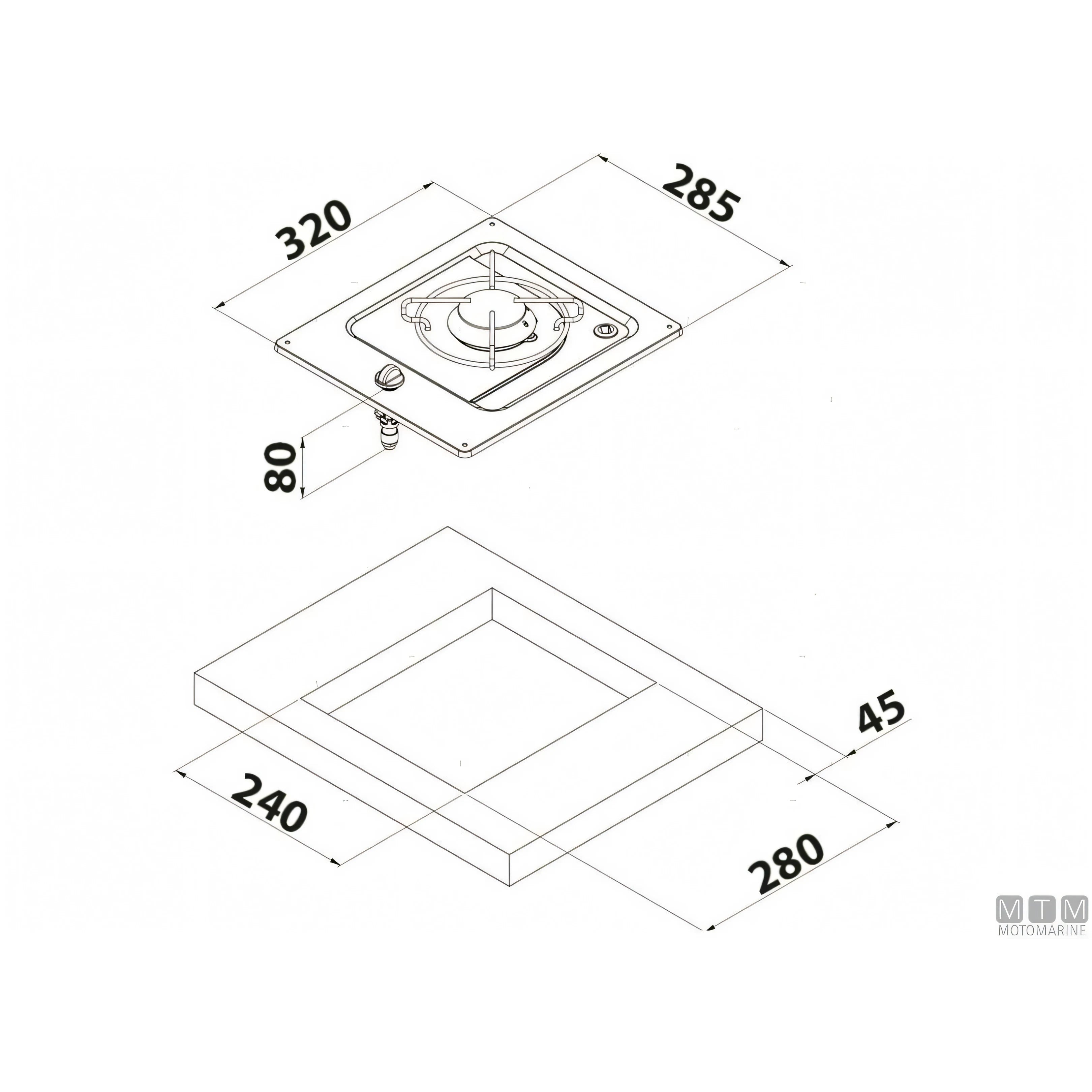 Can Burny fornello 1 fuoco acciaio inox — 320 x 285 mm