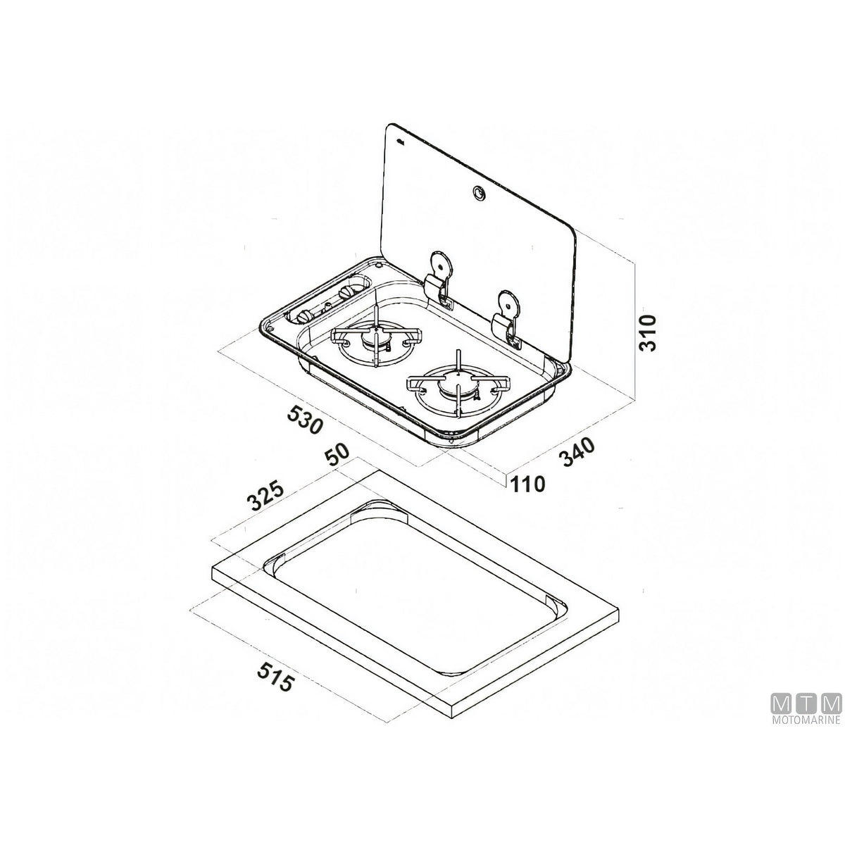 Can Fornello Hoodiny 2 fuochi acciaio inox — Fornello con coperchio