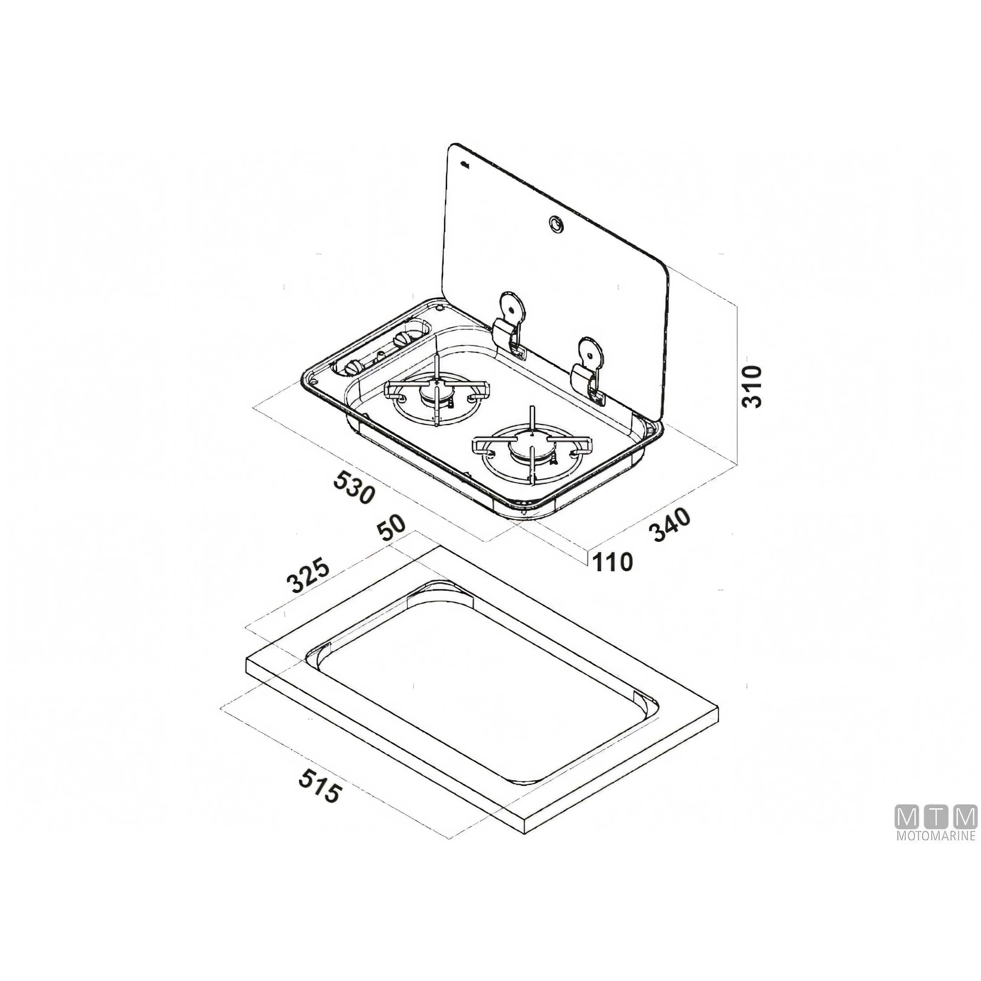 Can Fornello Hoodiny 2 fuochi acciaio inox — Fornello con coperchio