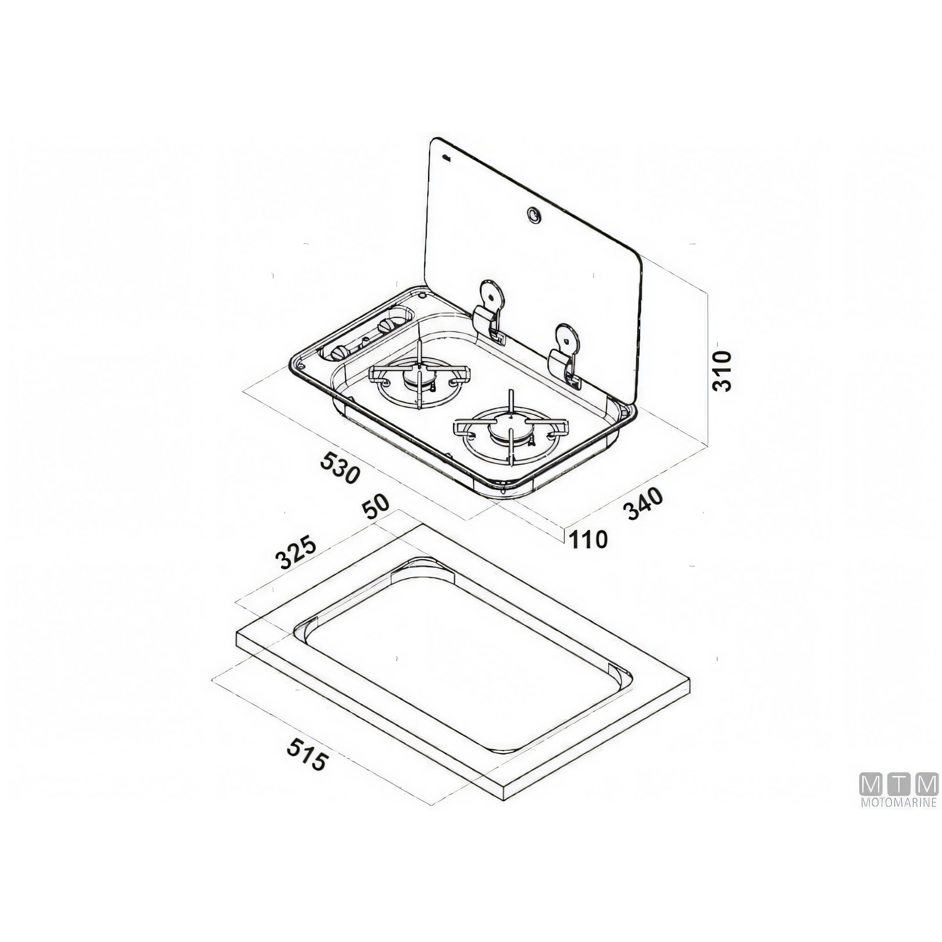 Can Fornello Hoodiny 2 fuochi acciaio inox — Fornello con coperchio