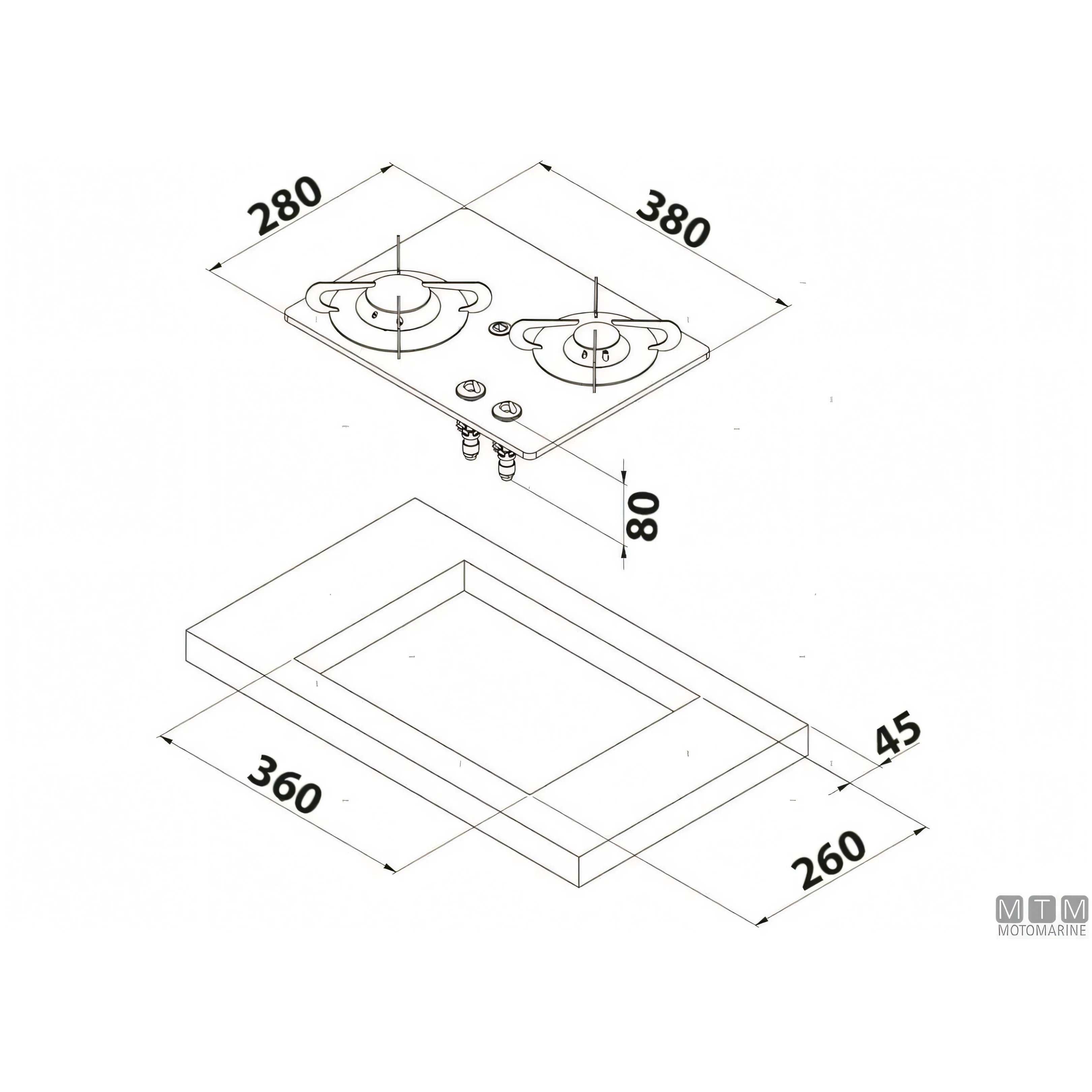 Can Fornello 2 Fuochi Chrystal 2 vetro temperato — PV1351 - 280x380 mm