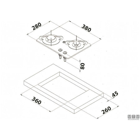 Can Fornello 2 Fuochi Chrystal 2 vetro temperato — PV1351 - 280x380 mm