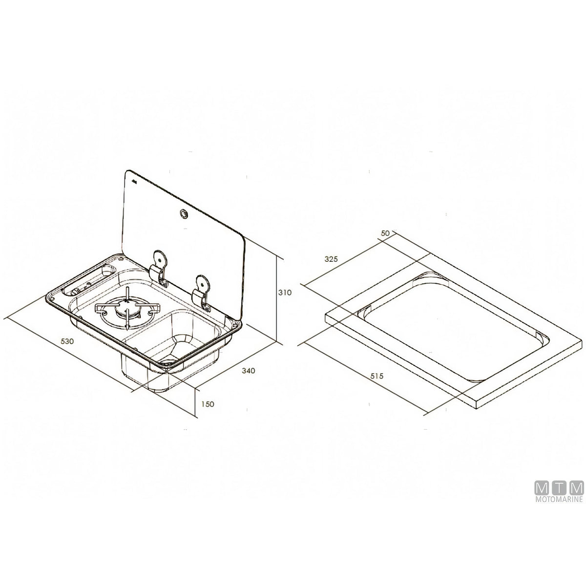 Can piano cottura a gas con lavello e coperchio in acciaio inox — Lavello a destra