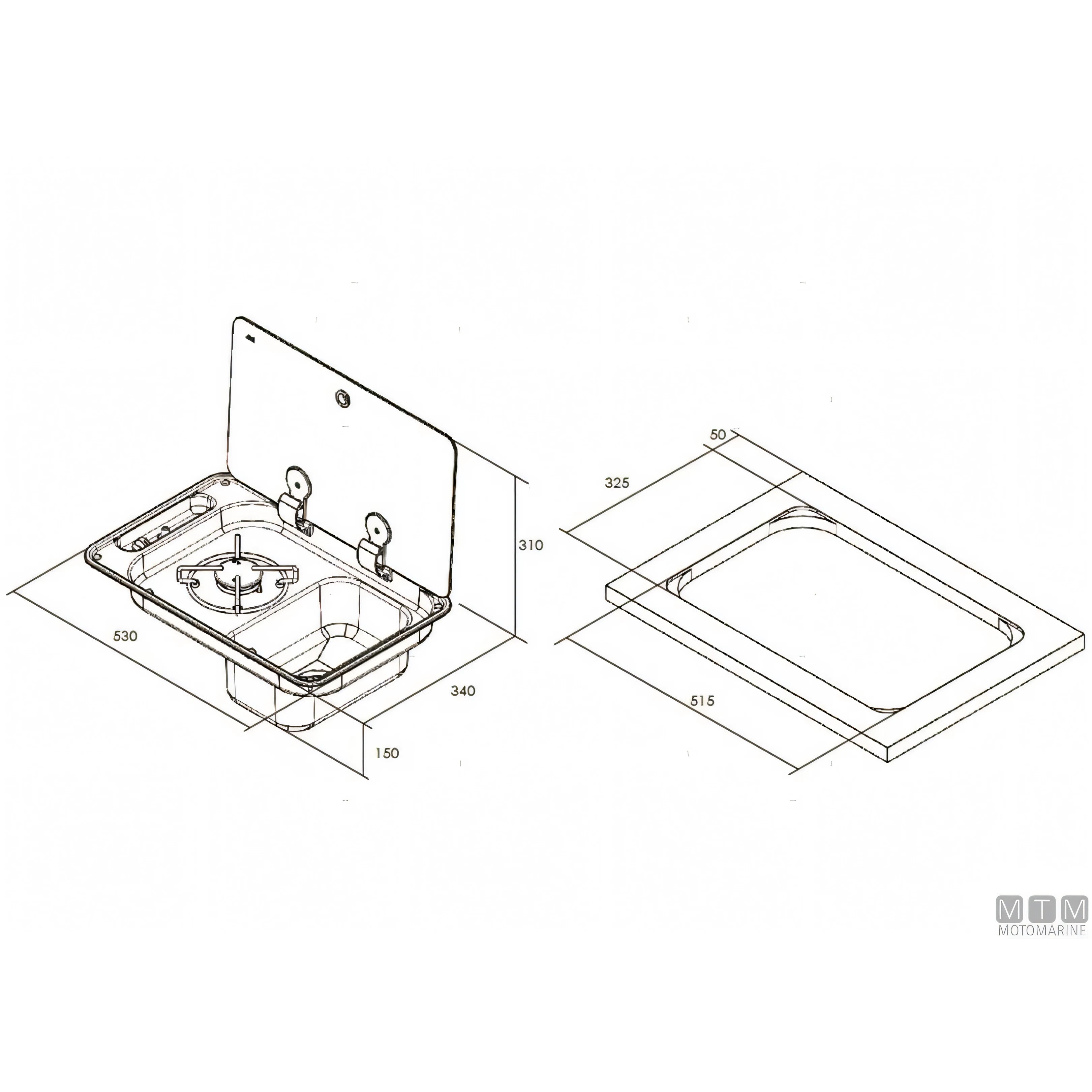 Can piano cottura a gas con lavello e coperchio in acciaio inox — Lavello a destra
