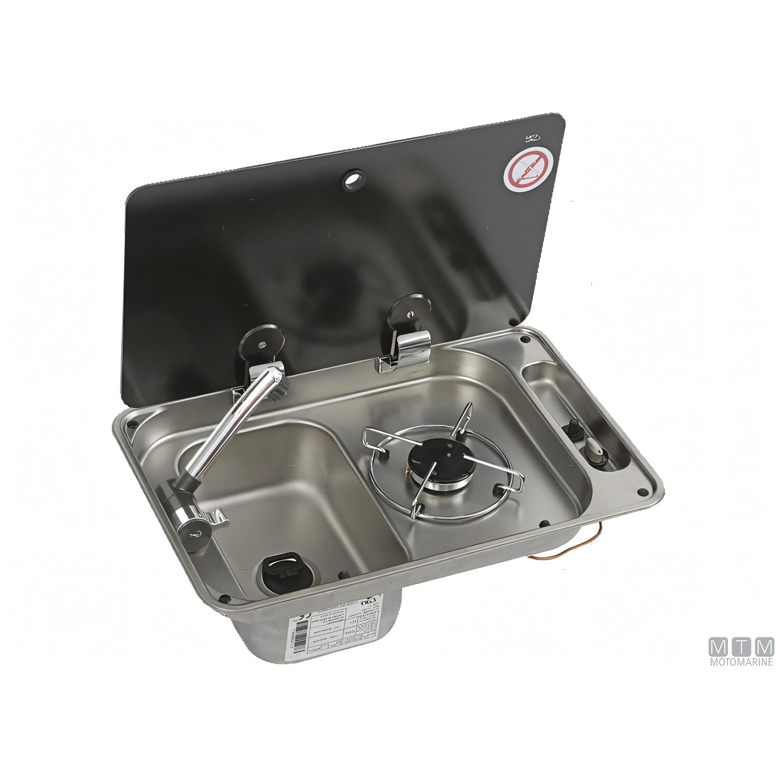 Can piano cottura a gas con lavello e coperchio in acciaio inox — Lavello a destra