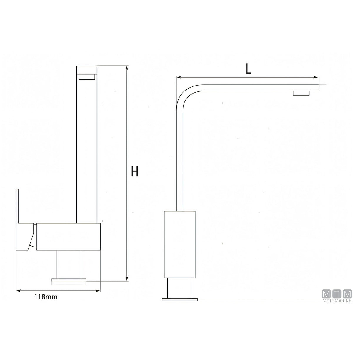 MTM Miscelatore Canna Girevole Yacht Line — H 310 x L 210 mm