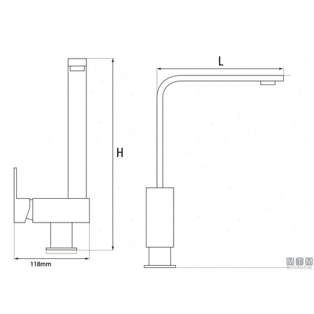 MTM Miscelatore Canna Girevole Yacht Line — H 310 x L 210 mm