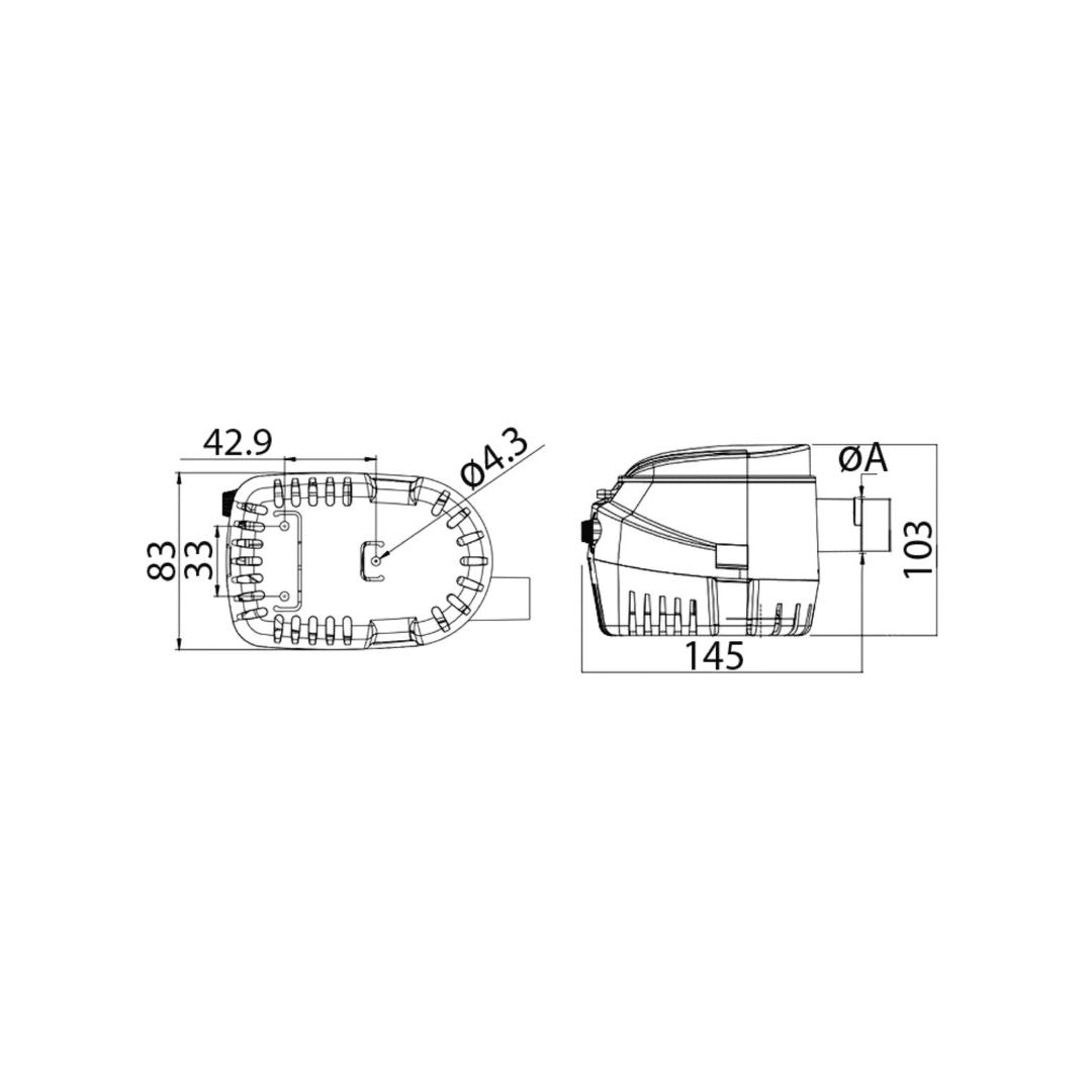 Scheda tecnica pompa di sentina Europump II automatica G1100 Osculati con dimensioni 145x103x83mm | Onautica