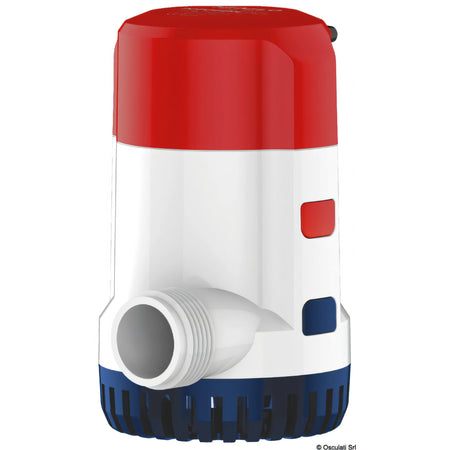 Pompa di sentina ad immersione Europump Next Generation Osculati 12V, corpo bianco con calotta rossa e base blu in plastica — G1500 - 96 lt/min., G2000 - 128 lt/min.