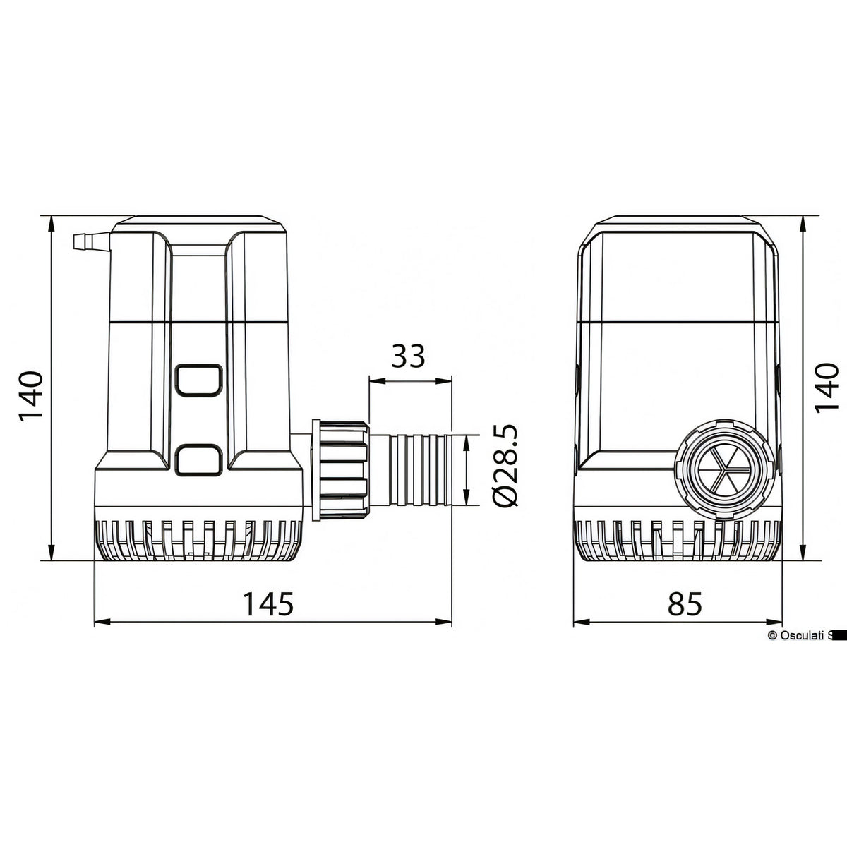 Pompa di sentina ad immersione Europump Next Generation Osculati 12V, corpo bianco con calotta rossa e base blu in plastica — vista 6