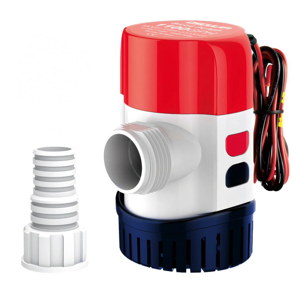 Pompa di sentina automatica Europump Next Generation G800 Osculati 12V, corpo bianco con calotta rossa e base blu in plastica