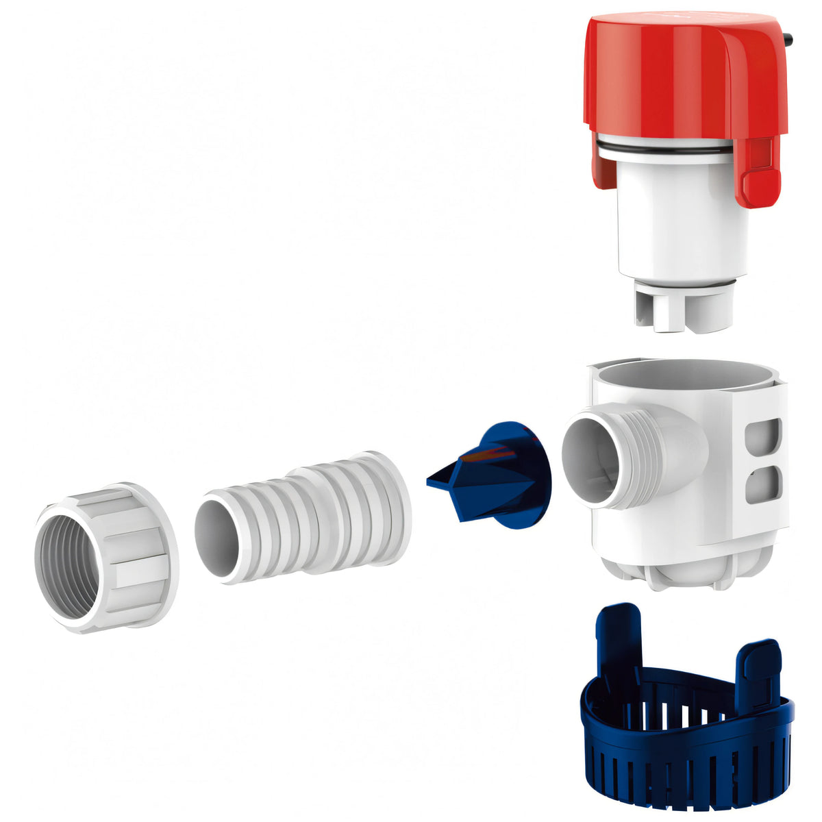Pompa di sentina automatica Europump Next Generation G800 Osculati 12V, corpo bianco con calotta rossa e base blu in plastica — vista 2