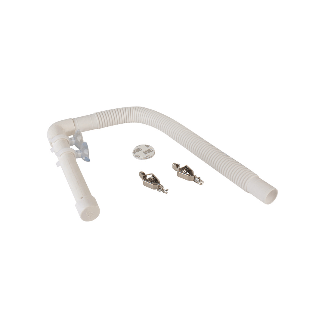 Tubo flessibile bianco corrugato con raccordo verticale, 2 fascette metalliche e adesivo 3M per pompa aeratrice | Onautica