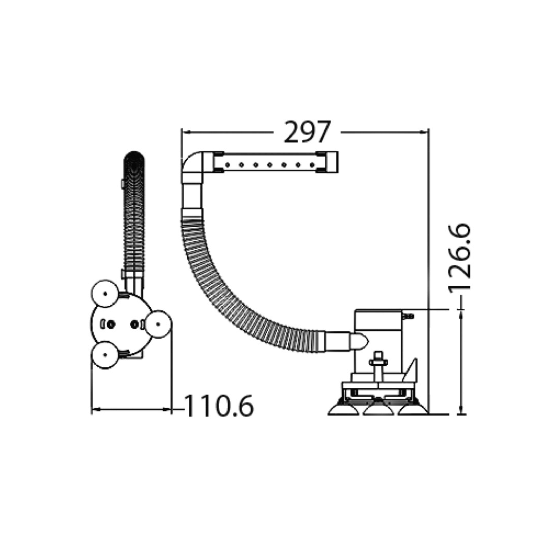 Scheda tecnica pompa aeratrice per vasche esche con dimensioni 297x126.6x110.6mm | Onautica