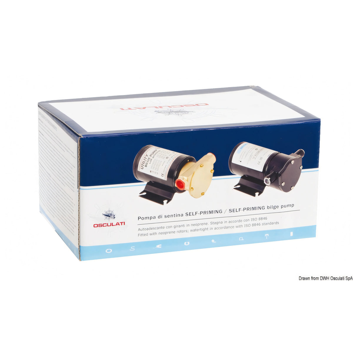 Pompa utility autoadescante Osculati 12V con corpo pompa in ottone e motore nero smaltato — vista 2