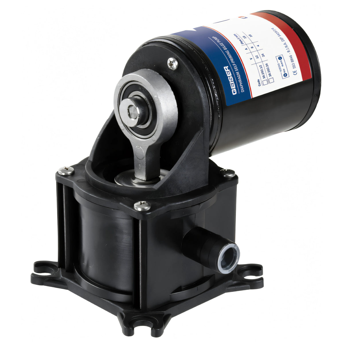 Pompa di sentina a membrana Geiser Osculati 12V, corpo nero in nylon con piastre in acciaio inox e motore nero
