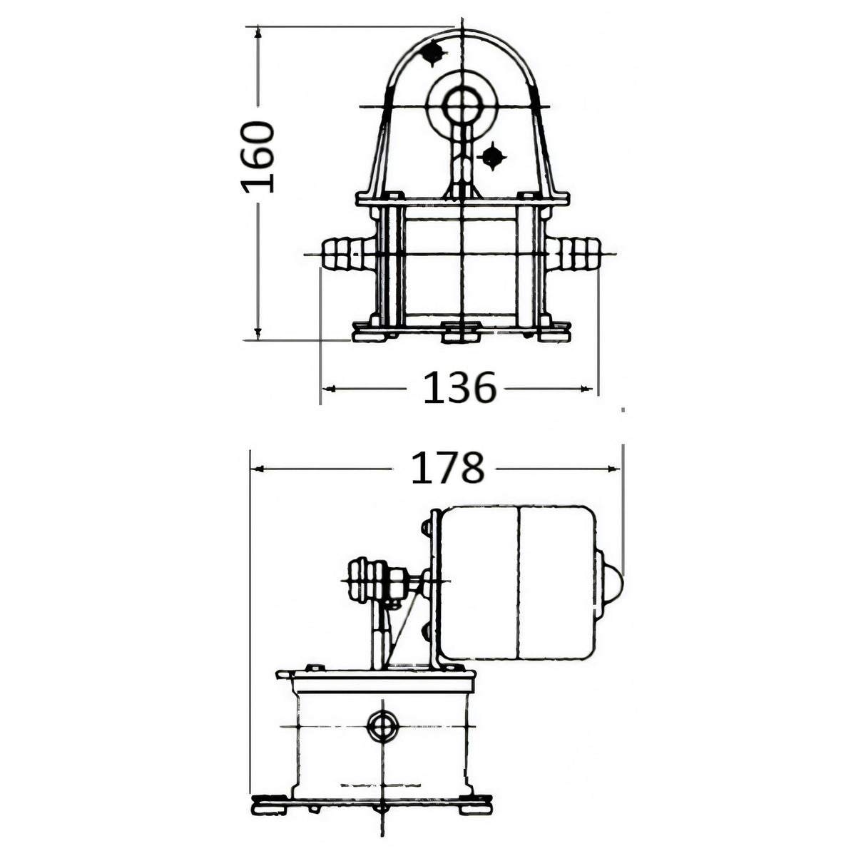 Pompa di sentina a membrana Geiser Osculati 12V, corpo nero in nylon con piastre in acciaio inox e motore nero — vista 3