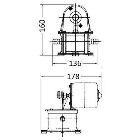 Pompa di sentina a membrana Geiser Osculati 12V, corpo nero in nylon con piastre in acciaio inox e motore nero — vista 3