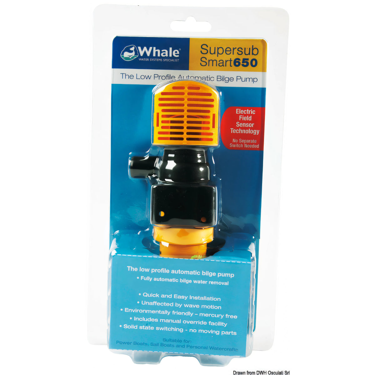 Pompa di sentina automatica Whale Supersub Smart 650 12V gialla e nera in plastica — vista 3