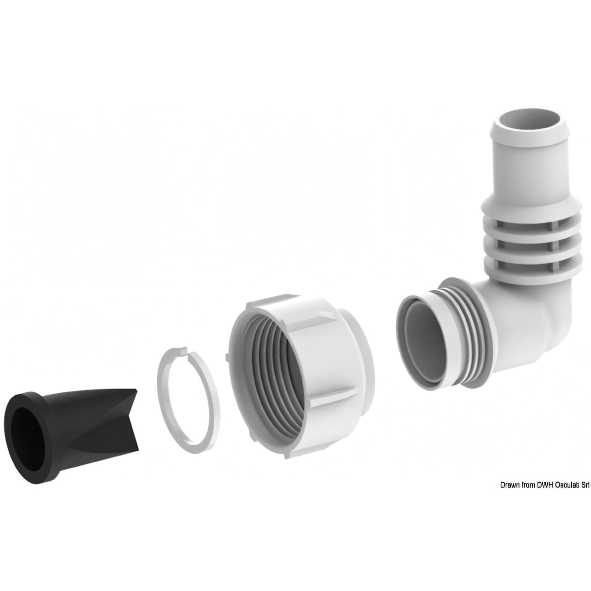 Pompa di sentina Attwood Tsunami MK2 12V bianca con base blu in plastica e portagomma a 90° — vista 3