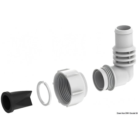 Pompa di sentina Attwood Tsunami MK2 12V bianca con base blu in plastica e portagomma a 90° — vista 3