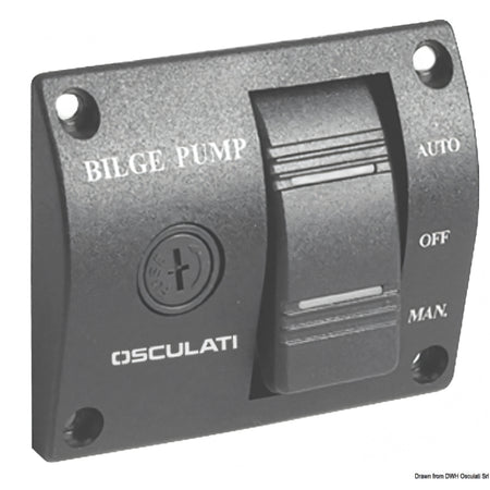 Pannello di controllo universale per pompe di sentina Osculati nero in plastica con interruttore a bascula Auto Off Man