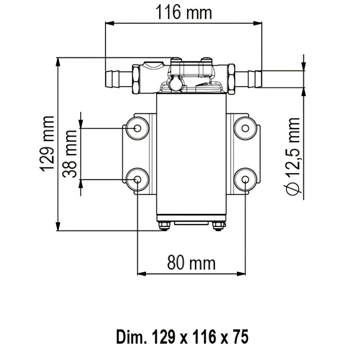 Disegno tecnico quotato della pompa Marco UP2-P