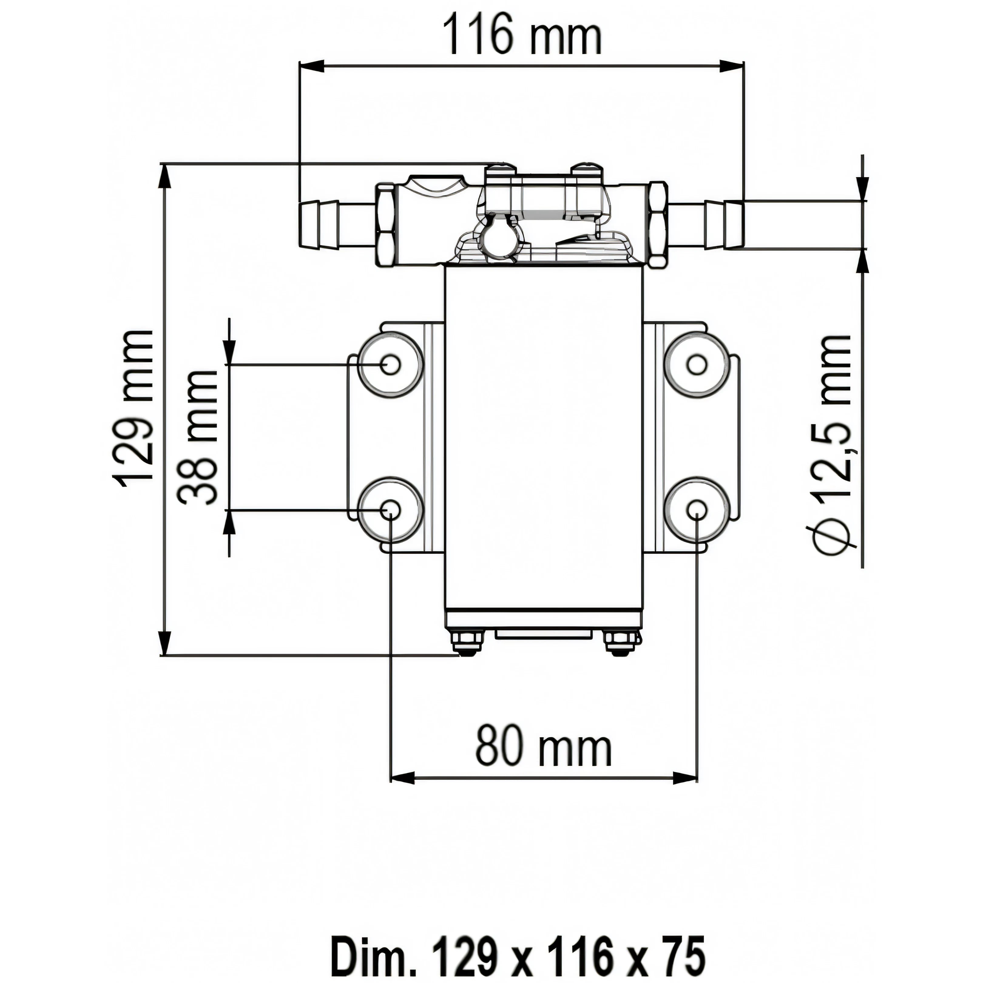Disegno tecnico quotato della pompa Marco UP2-P