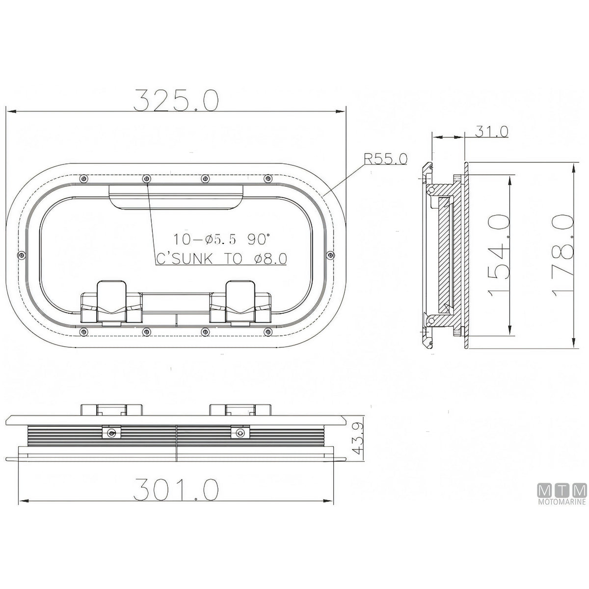Can SB Oblò G-Type in Alluminio Anodizzato — 325 x 178 mm