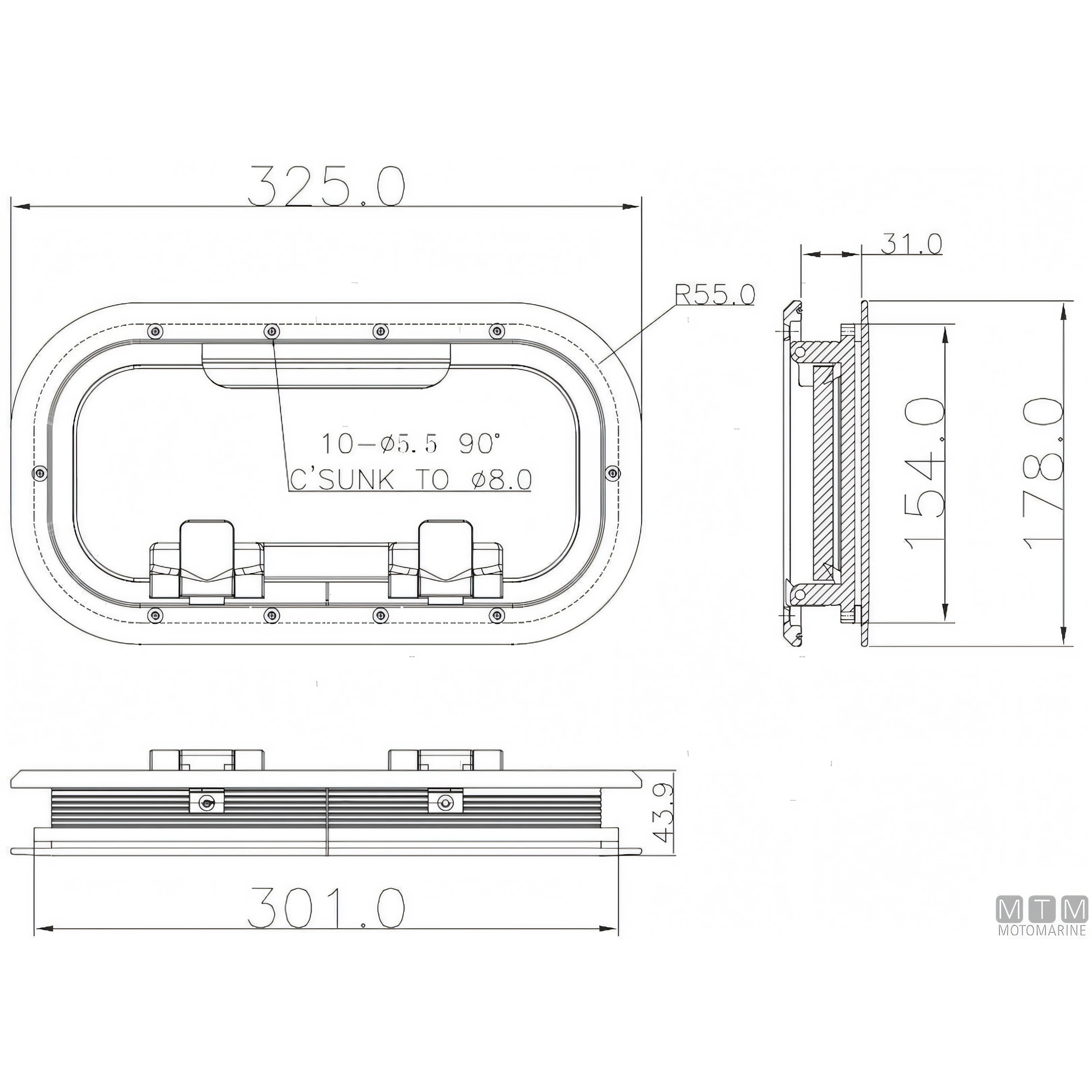 Can SB Oblò G-Type in Alluminio Anodizzato — 325 x 178 mm