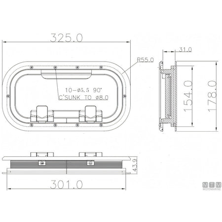 Can SB Oblò G-Type in Alluminio Anodizzato — 325 x 178 mm