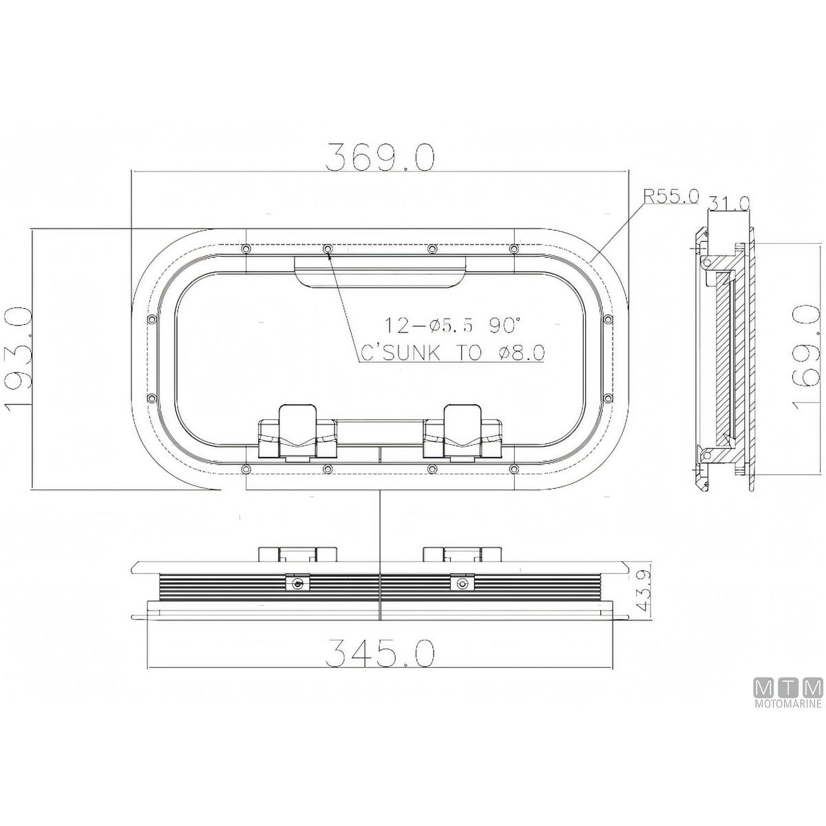 Can SB Oblò G-Type in Alluminio Anodizzato — 369 x 193 mm