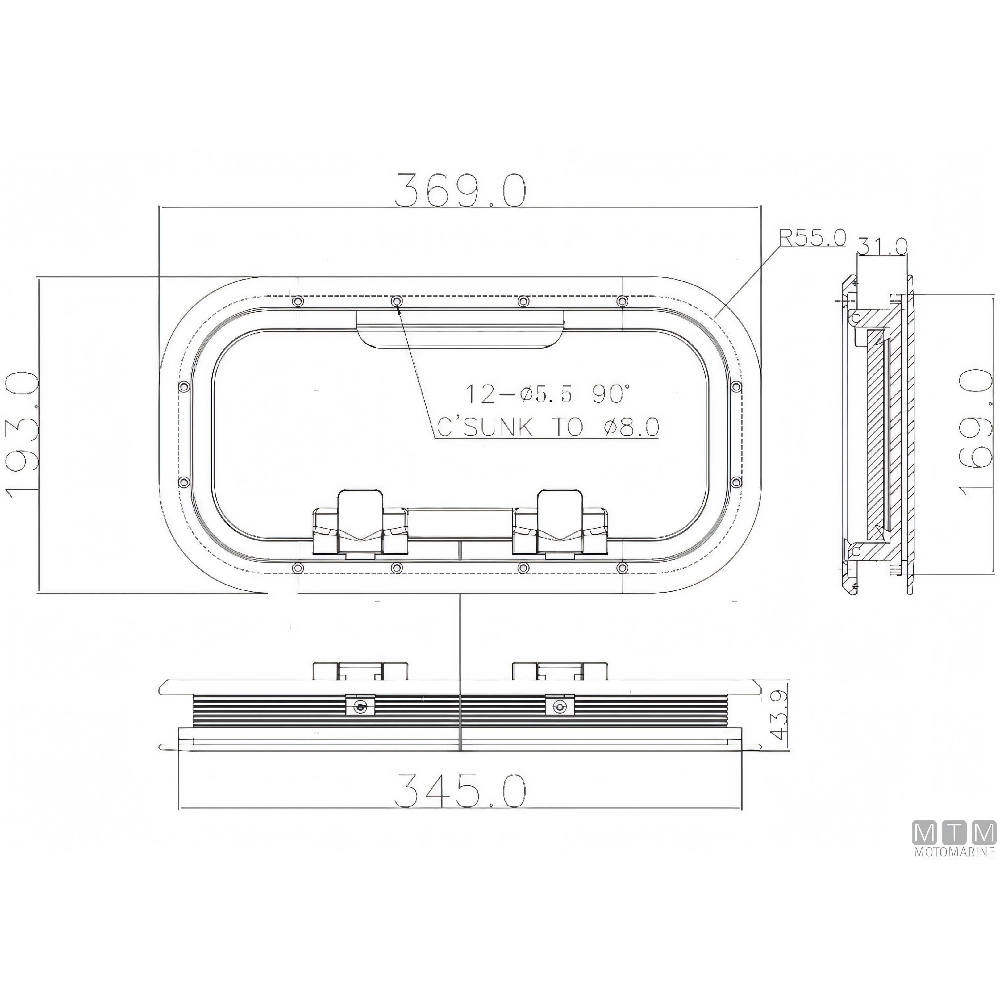 Can SB Oblò G-Type in Alluminio Anodizzato — 369 x 193 mm