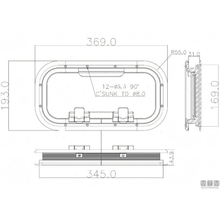 Can SB Oblò G-Type in Alluminio Anodizzato — 369 x 193 mm
