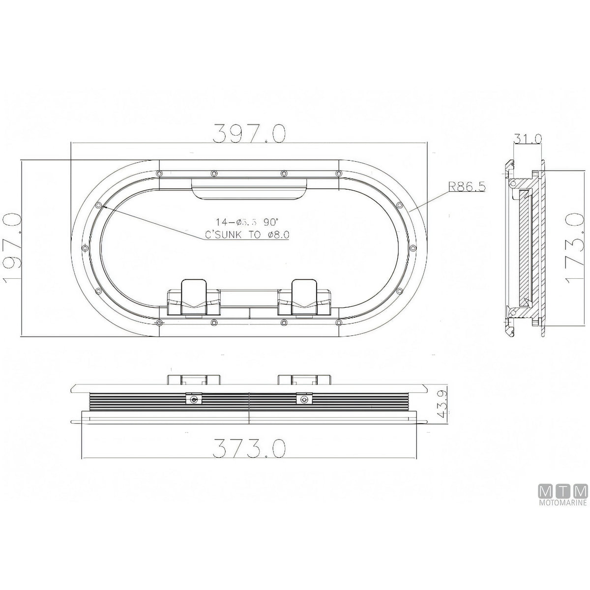 Can SB Oblò Ovale G-Type Alluminio Anodizzato — Oblò 397x197 mm