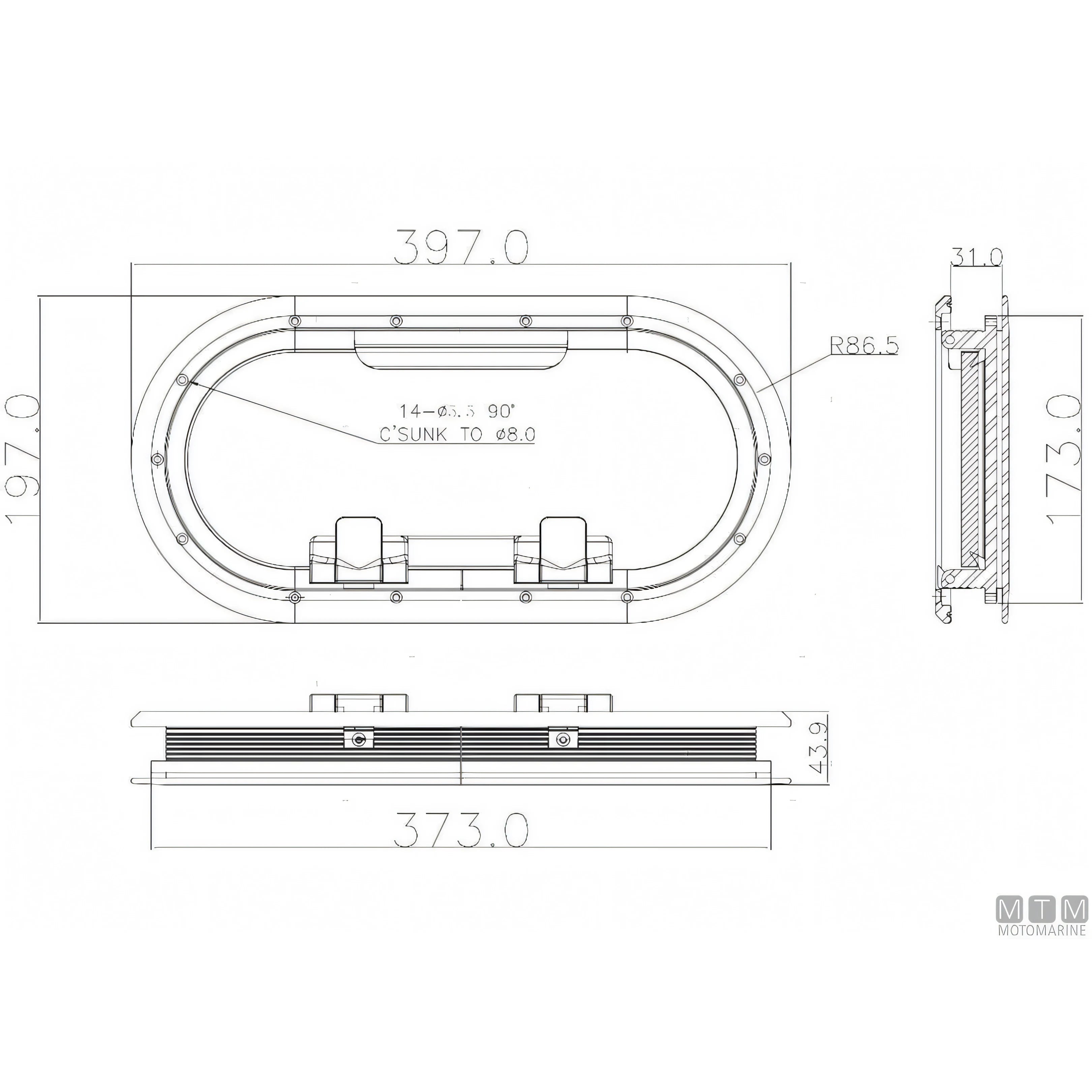 Can SB Oblò Ovale G-Type Alluminio Anodizzato — Oblò 397x197 mm