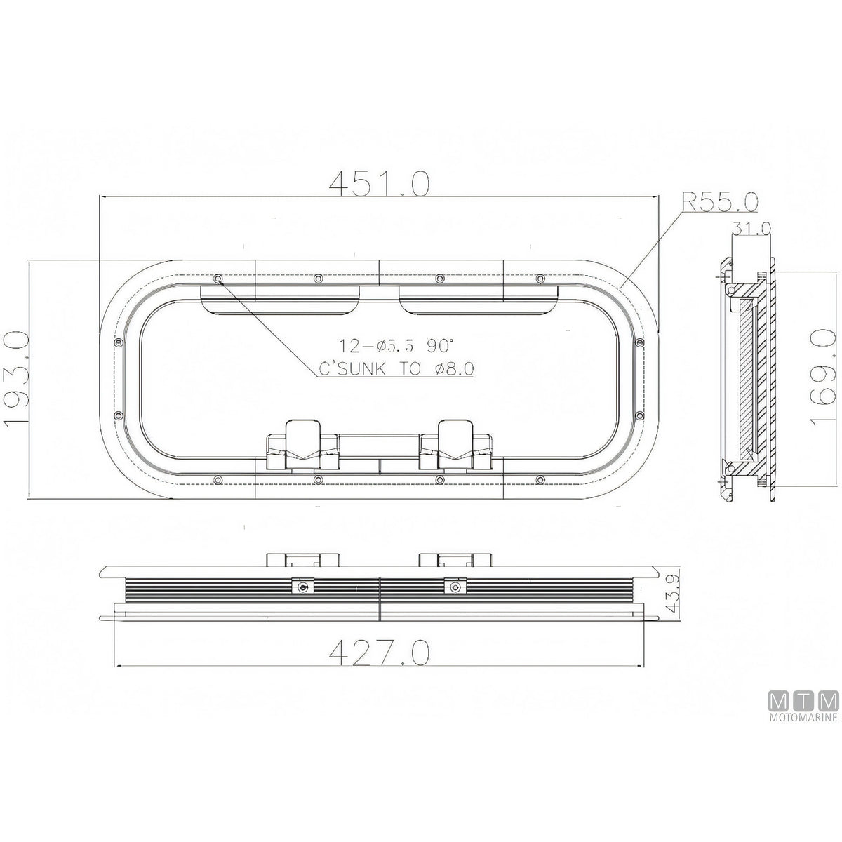 Can SB Oblò G-Type in Alluminio Anodizzato — 451 x 193 mm