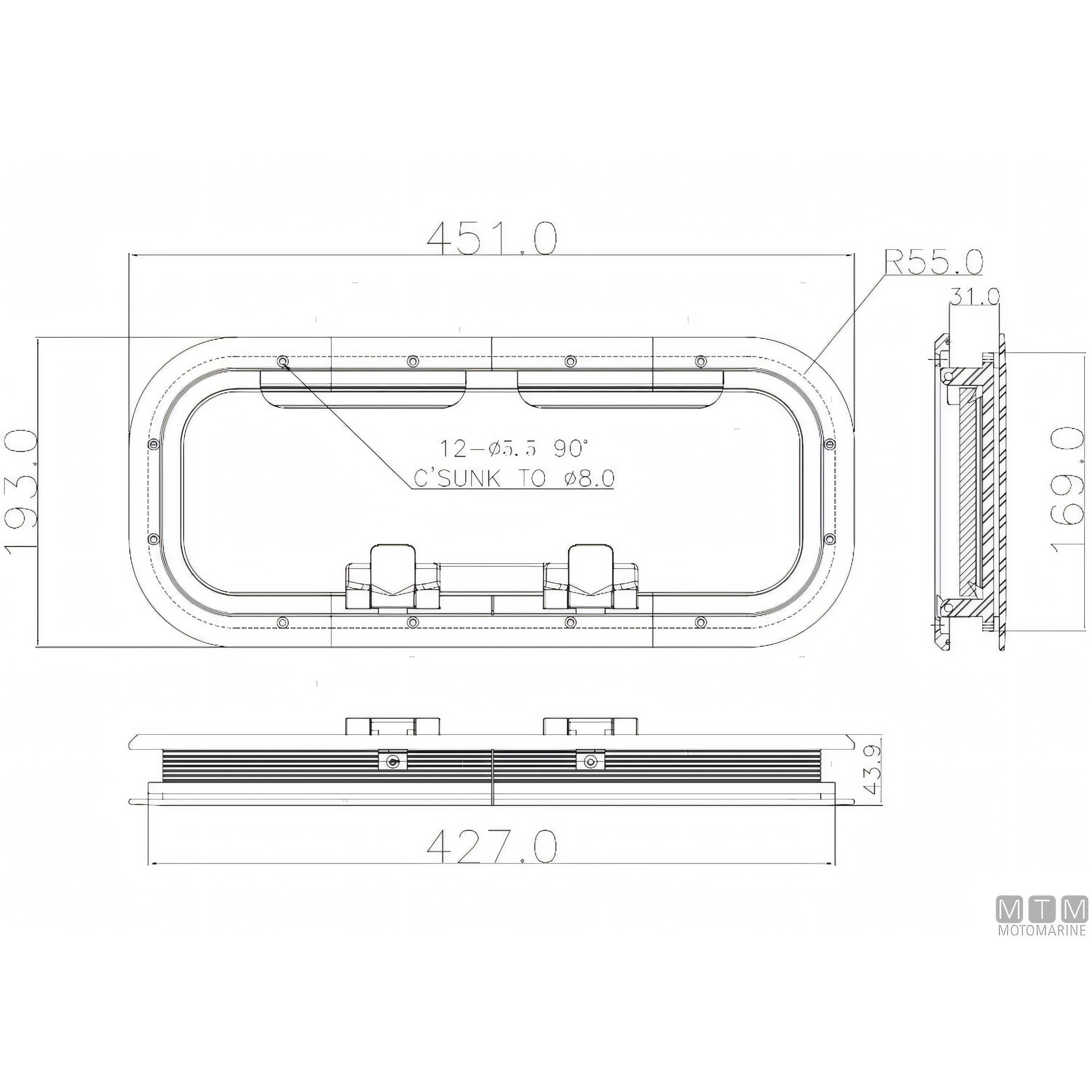 Can SB Oblò G-Type in Alluminio Anodizzato — 451 x 193 mm
