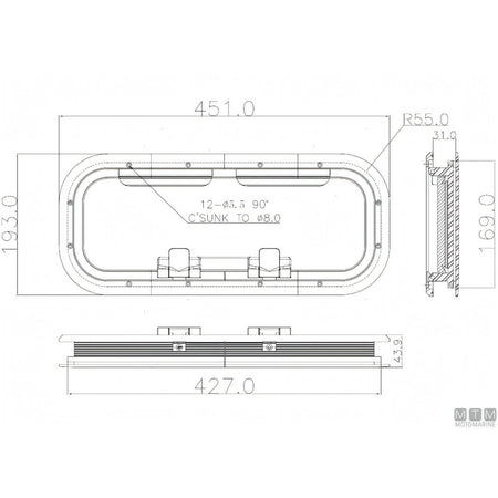 Can SB Oblò G-Type in Alluminio Anodizzato — 451 x 193 mm