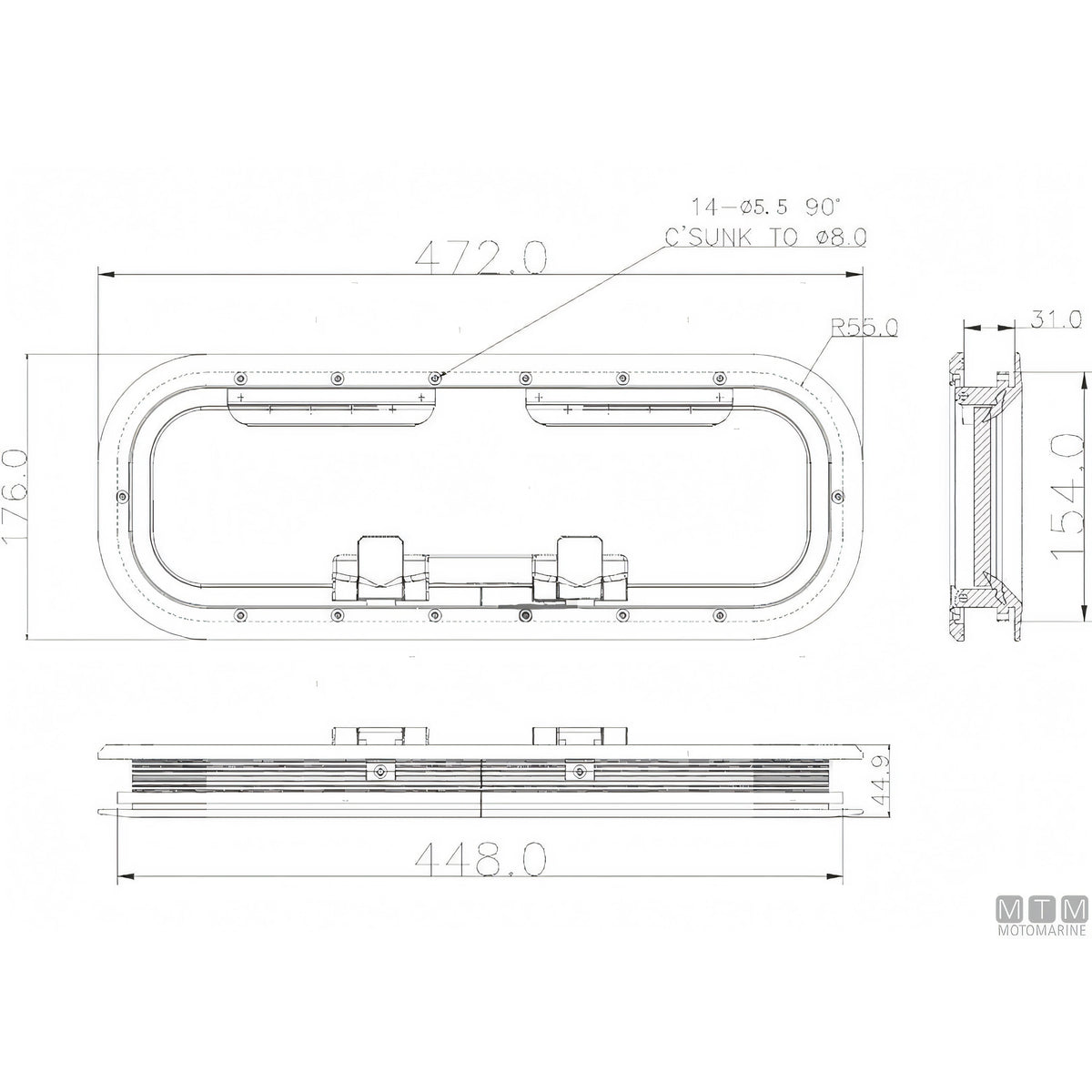 Can SB Oblò G-Type in Alluminio Anodizzato — 427 x 178 mm