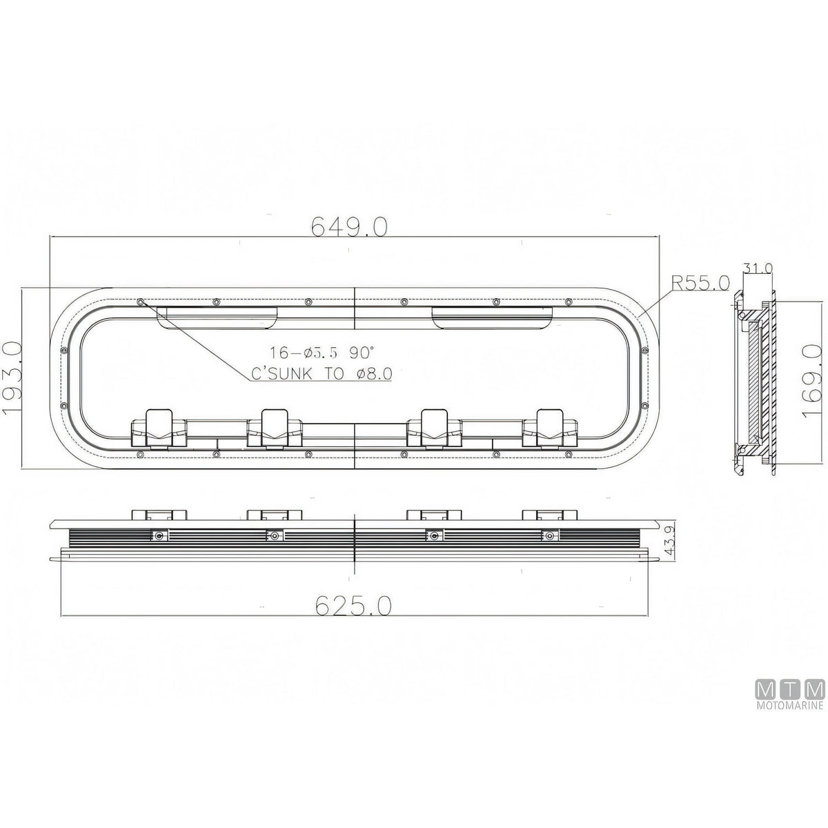 Can SB Oblò G-Type in Alluminio Anodizzato — 649 x 193 mm
