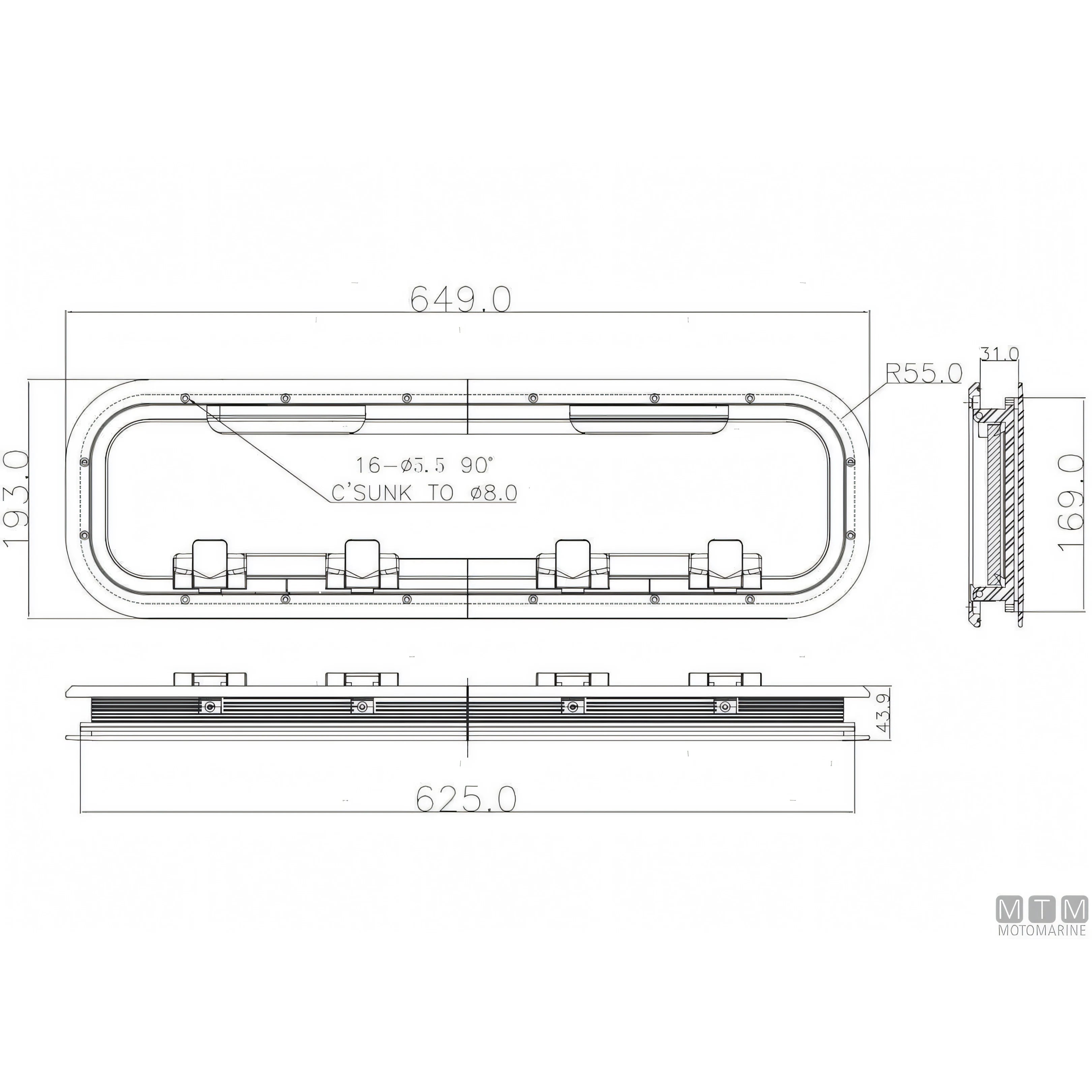 Can SB Oblò G-Type in Alluminio Anodizzato — 649 x 193 mm