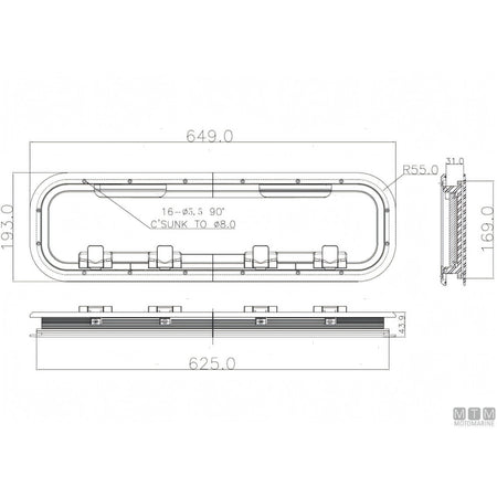 Can SB Oblò G-Type in Alluminio Anodizzato — 649 x 193 mm